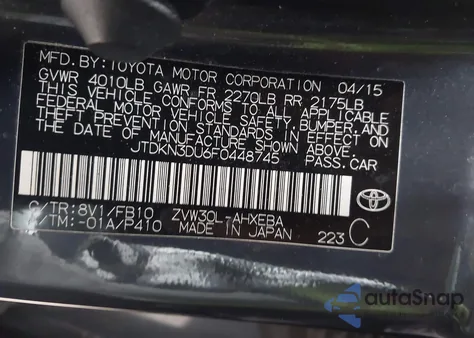 2015 Toyota Prius Three from USA, damaged, VIN JTDKN3DU6F0448745